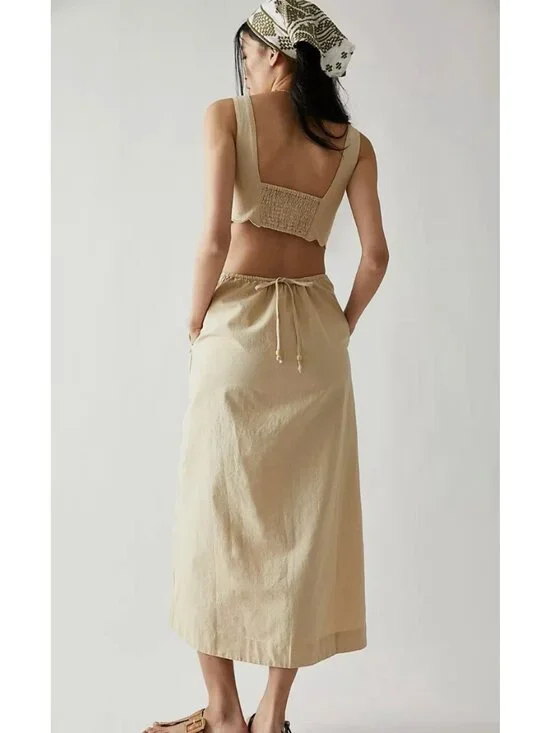 Free People Women's Dressed for sunshine midi dress Desert Topaz Tan Sz XS - Picture 2 of 7